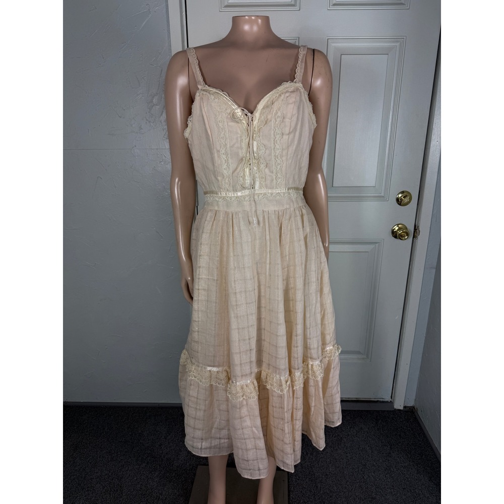 Vintage 70s Gunne Sax Dress 13 Prairie Floral Lace Cottage Bohemian Cream U24